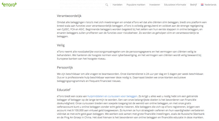 etoro betrouwbaar volgens eigen website
